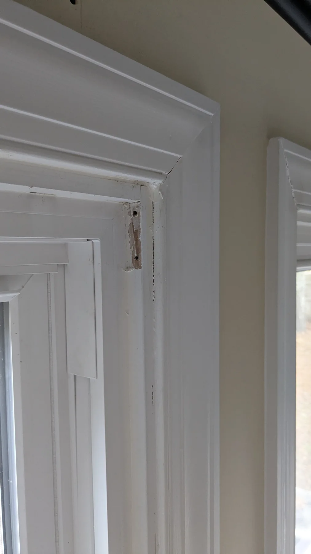 White crown molding against a neutral painted wall