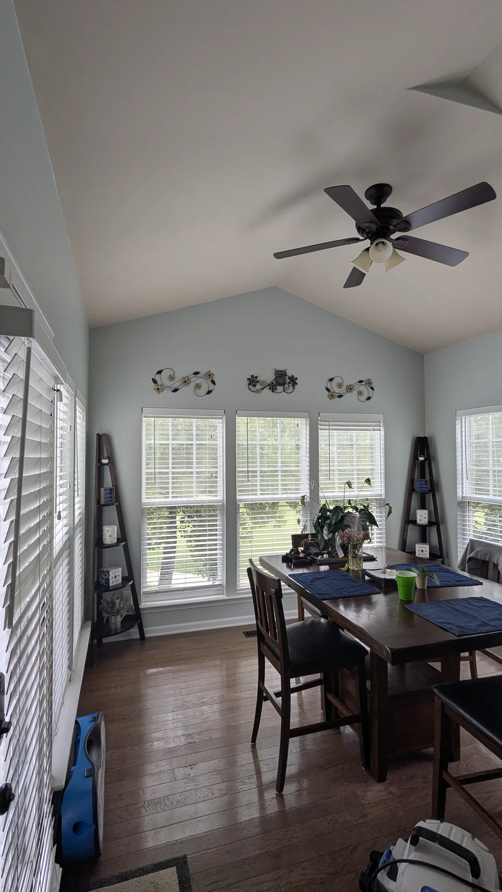 Painted dining area with white trim and windows