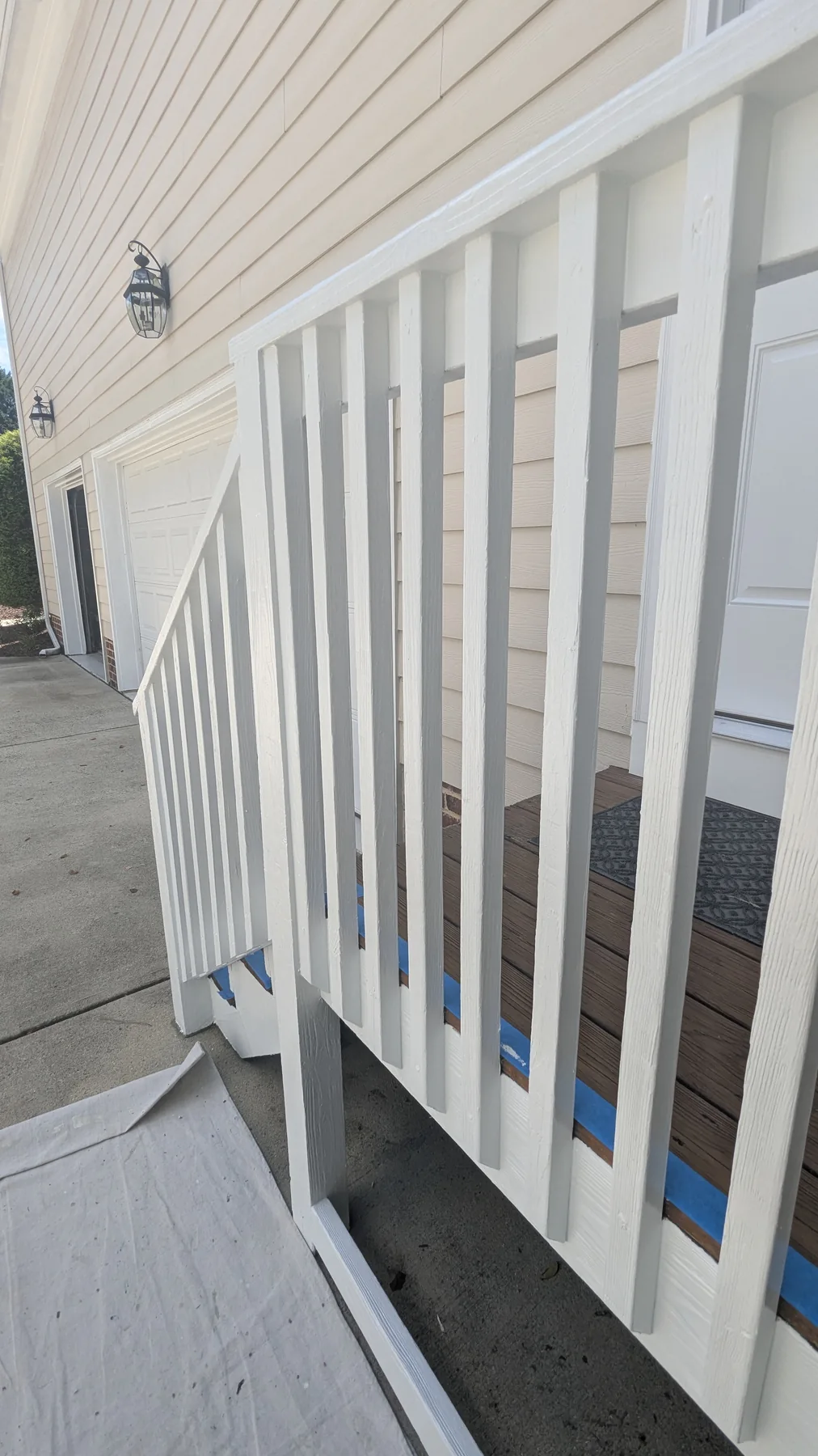 White porch rails and balusters